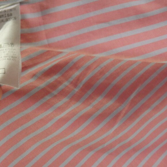 Ermenegildo Zegna Men's XXL Salmon Lt Gry Striped Button Down Shirt 100% Cotton - Picture 9 of 9